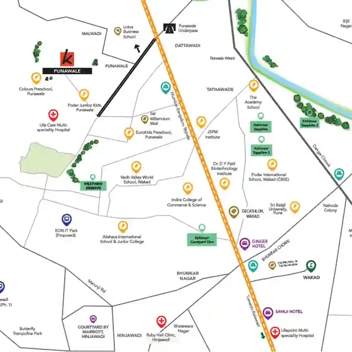 Kohinoor Boulevard Towers location map, Punawale